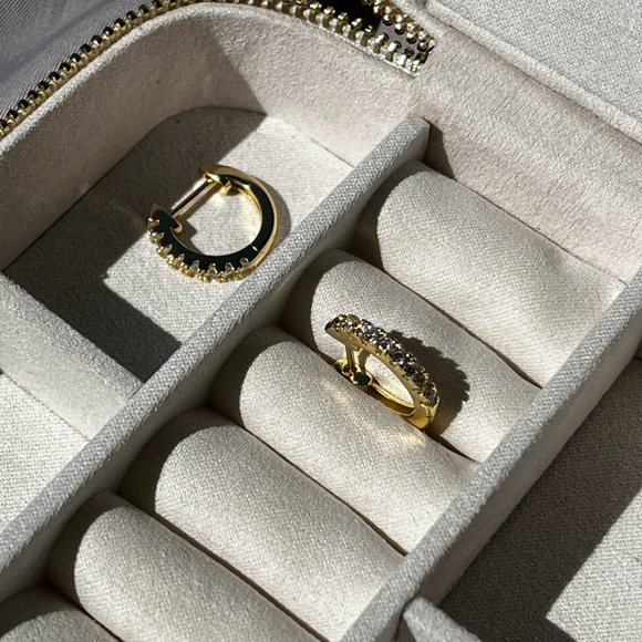 Mini Rhinestone Gold Plated Hoops - Picture 2 of 5